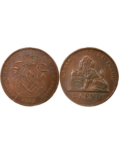 Belgique Léopold Ier 2 centimes Cuivre 1863 B. Bruxelles