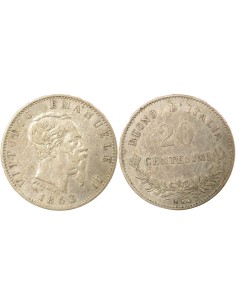 Italie Victor Emmanuel II 20 centesimi Argent 1863 M Milan