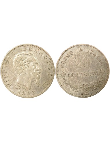 Italie Victor Emmanuel II 20 centesimi Argent 1863 M Milan
