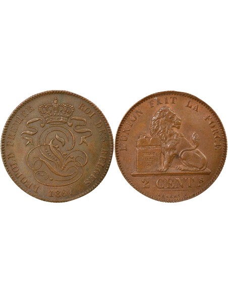 Belgique Léopold Ier 2 centimes Cuivre 1864 B. Bruxelles