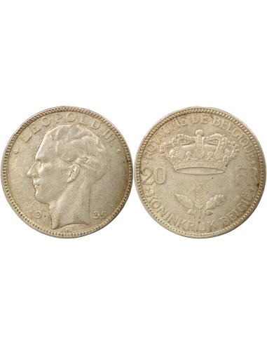 Belgique Léopold III Position B 20 francs Argent 1935 B. Bruxelles