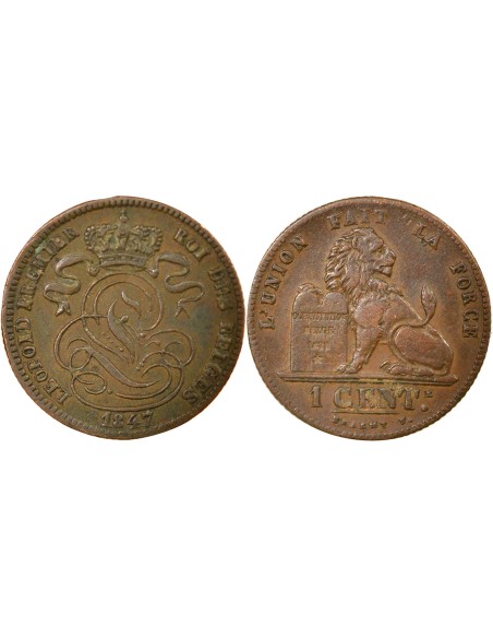 Belgique Léopold Ier 1 centime Cuivre 1847 B. Bruxelles