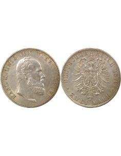 Wurtemberg Charles I de Wurtemberg 2 mark Argent 1876 F Stuttgart