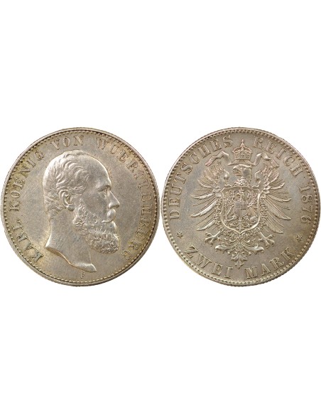 Wurtemberg Charles I de Wurtemberg 2 mark Argent 1876 F Stuttgart