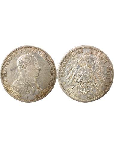 Etats Allemands (Prusse) Guillaume II de Prusse 3 mark Argent 1914 A Berlin