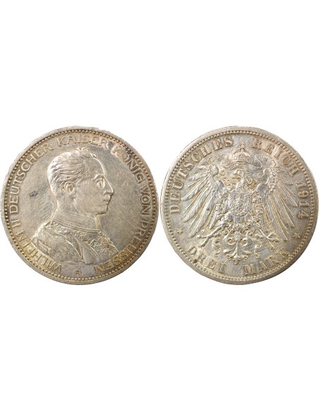 Etats Allemands (Prusse) Guillaume II de Prusse 3 mark Argent 1914 A Berlin