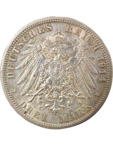 Etats Allemands (Prusse) Guillaume II de Prusse 3 mark Argent 1914 A Berlin