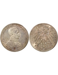 Etats Allemands (Prusse) Guillaume II de Wurtemberg 5 mark Argent 1913 A Berlin