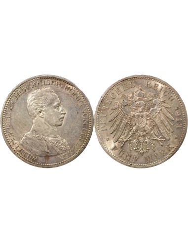 Etats Allemands (Prusse) Guillaume II de Wurtemberg 5 mark Argent 1913 A Berlin