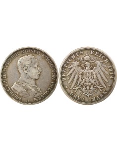 Etats Allemands (Prusse) Guillaume II de Prusse 3 mark Argent 1914 A Berlin