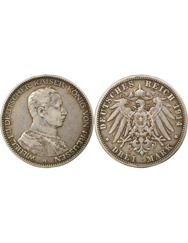 Etats Allemands (Prusse) Guillaume II de Prusse 3 mark Argent 1914 A Berlin
