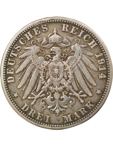 Etats Allemands (Prusse) Guillaume II de Prusse 3 mark Argent 1914 A Berlin