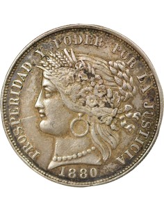 Pérou 5 pesetas Argent 1880 BF Lima 2