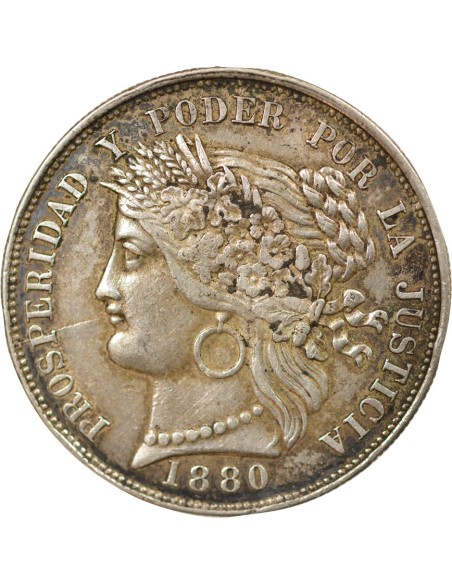 Pérou 5 pesetas Argent 1880 BF Lima