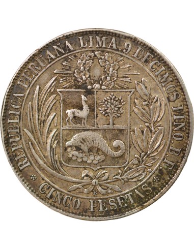 Pérou 5 pesetas Argent 1880 BF Lima