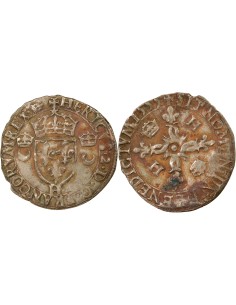Henri II Aux Croissants 1 douzain Billon 1555 H La Rochelle