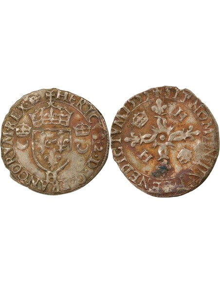 Henri II Aux Croissants 1 douzain Billon 1555 H La Rochelle