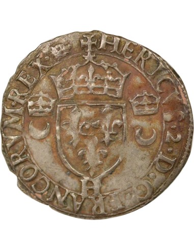 Henri II Aux Croissants 1 douzain Billon 1555 H La Rochelle