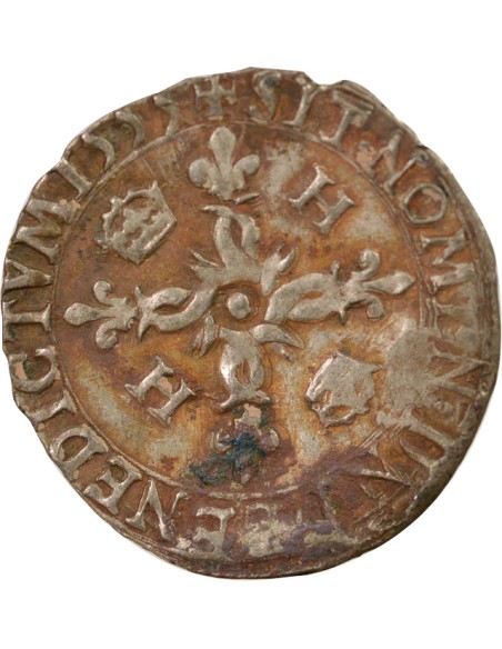 Henri II Aux Croissants 1 douzain Billon 1555 H La Rochelle
