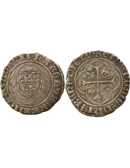 Charles VII A la Couronne 1 blanc à la couronne Billon 1436-1447 S Troyes