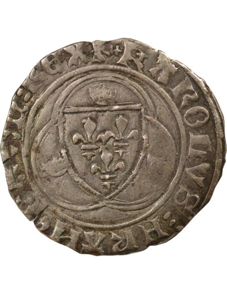 Charles VII A la Couronne 1 blanc à la couronne Billon 1436-1447 S Troyes