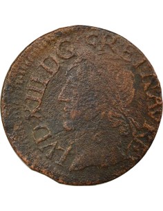 Louis XIII 1 double tournois Cuivre 1642 H La Rochelle 2