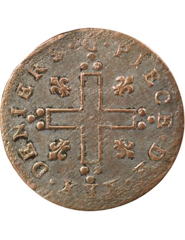 Louis XIV Mousquetaire 30 deniers Billon 1712 D Lyon