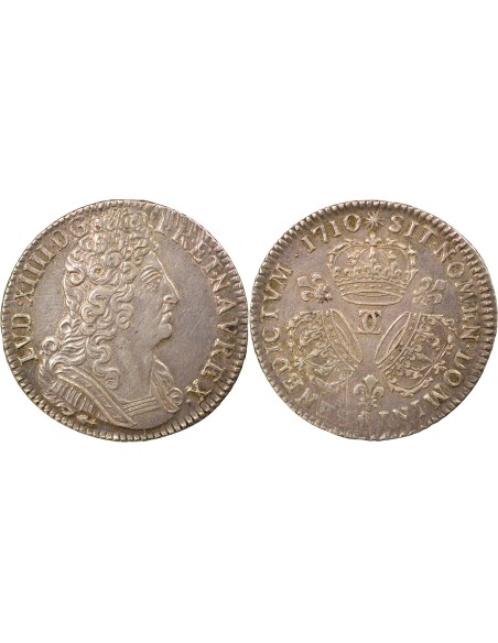 Louis XIV Aux Trois Couronnes 1/4 ecu Argent 1710 Besançon