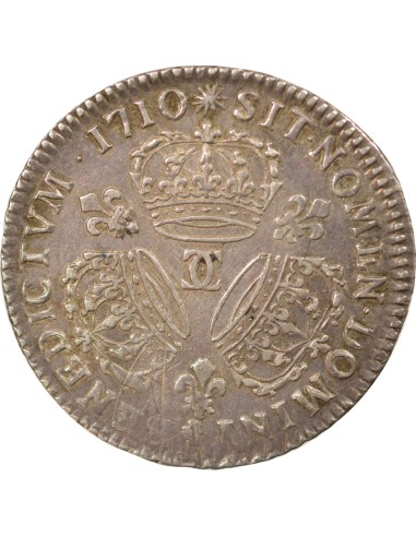 Louis XIV Aux Trois Couronnes 1/4 ecu Argent 1710 Besançon