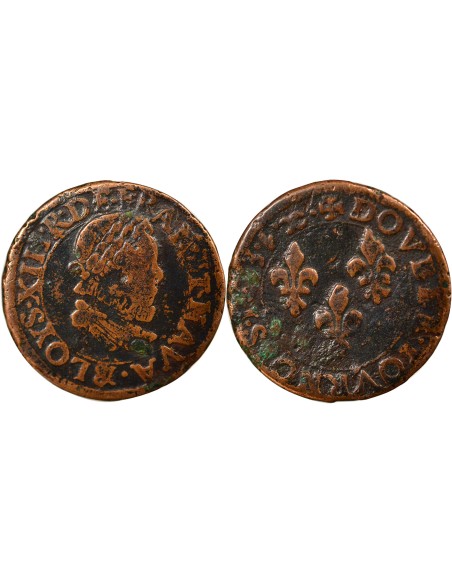 Louis XIII Grand Buste 1 double tournois Cuivre 1613 & Aix-en-Provence