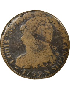 Louis XVI au Faisceau 2 sols Cuivre 1792 N Montpellier 2