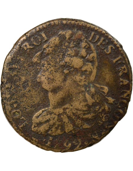 Louis XVI au Faisceau 2 sols Cuivre 1792 N Montpellier