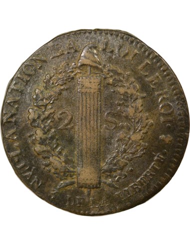 Louis XVI Au Faisceau 2 sols Cuivre 1791 A - Paris