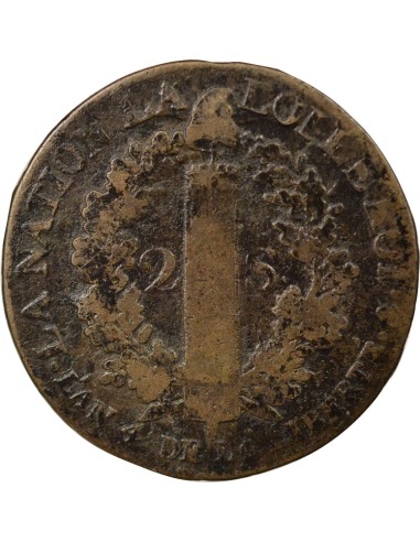 Louis XVI au Faisceau 2 sols Cuivre 1792 A - Paris