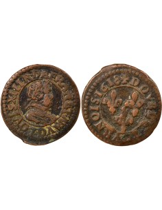 Louis XIII Type 4 1 double tournois Cuivre 1618 D Lyon