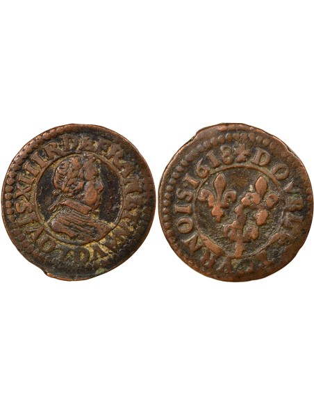 Louis XIII Type 4 1 double tournois Cuivre 1618 D Lyon