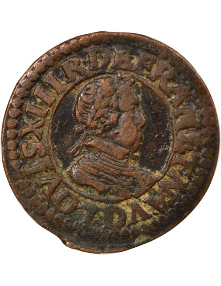 Louis XIII Type 4 1 double tournois Cuivre 1618 D Lyon
