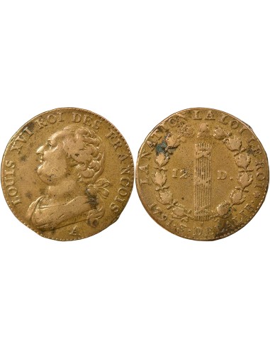 Louis XVI au Faisceau 12 denier Cuivre 1791 A - Paris