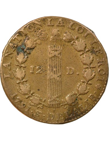 Louis XVI au Faisceau 12 denier Cuivre 1791 A - Paris