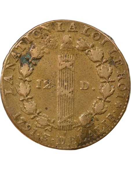 Louis XVI au Faisceau 12 denier Cuivre 1791 A - Paris