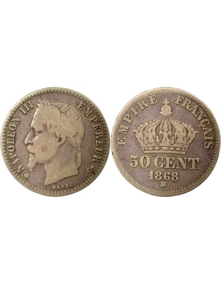 Napoléon III Tête Laurée 50 centimes Argent 1869 BB Strasbourg