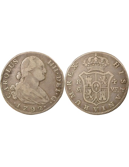 Espagne Charles IV 4 reales Argent 1792 AI Madrid