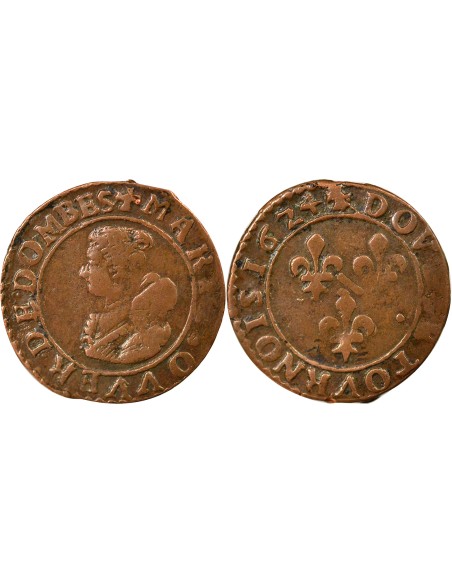 Principauté de Dombes Marie de Bourbon Montpensier 1 liard Billon 1624 Trévoux