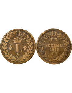 Louis XVIII Siège de Strasbourg 1 décime Bronze 1815 BB Strasbourg