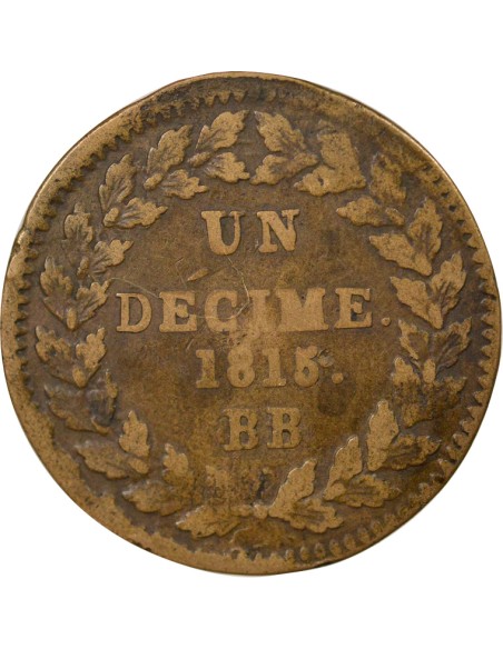 Louis XVIII Siège de Strasbourg 1 décime Bronze 1815 BB Strasbourg