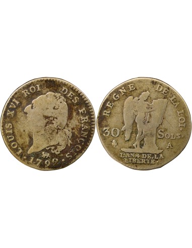 Louis XVI Au Génie 30 sols Argent 1792 A - Paris