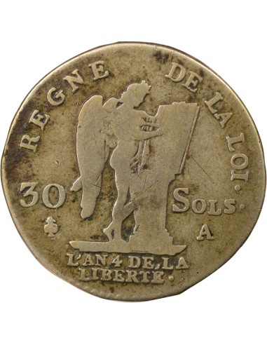 Louis XVI Au Génie 30 sols Argent 1792 A - Paris