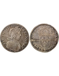 Louis XIV A la Mèche Longue 1 ecu Argent 1649 K Bordeaux
