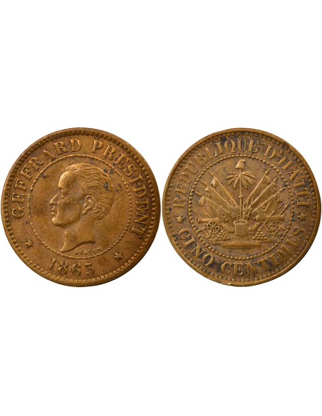 Haïti Fabre Geffrard 5 centimes Bronze 1863 H Heaton