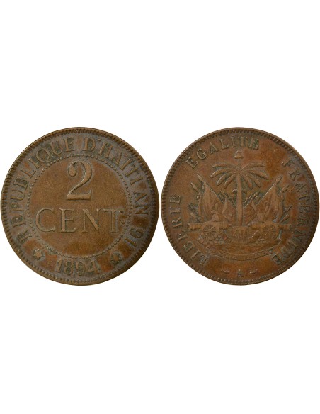 Haïti Fabre Geffrard 2 centimes Bronze 1894 A - Paris